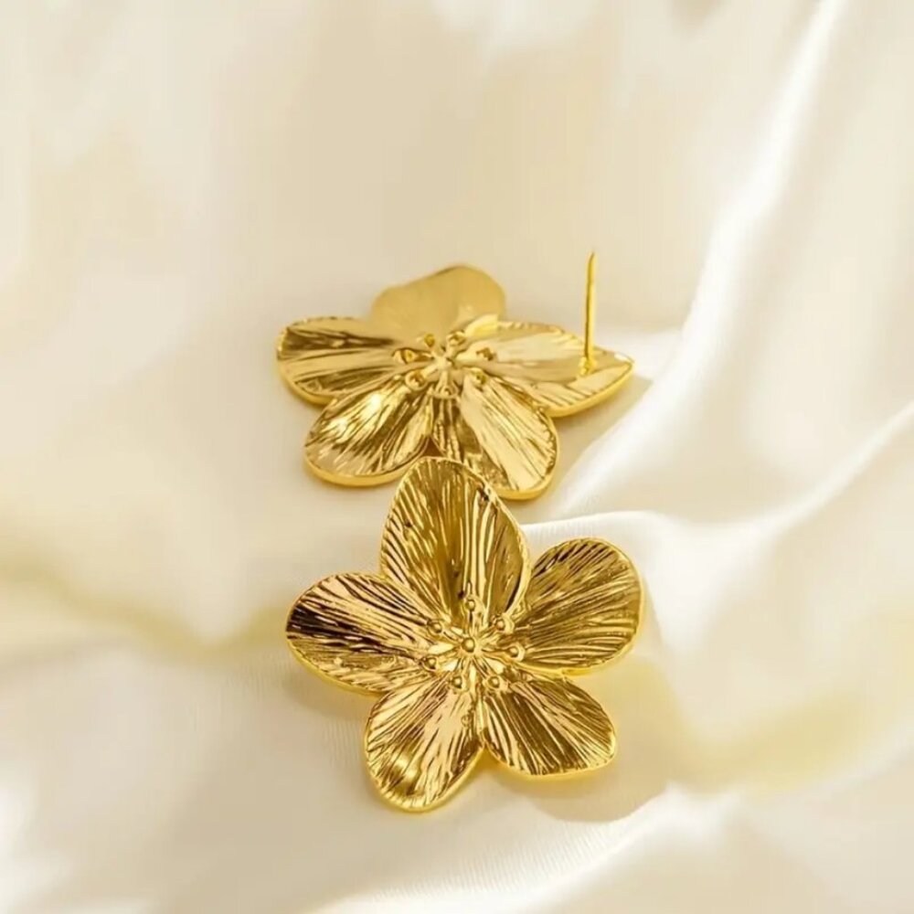 14K Gold Womens Flower Earrings Ladies 14 Karat 925 Silver Floral Style Jewelry - Picture 4 of 8